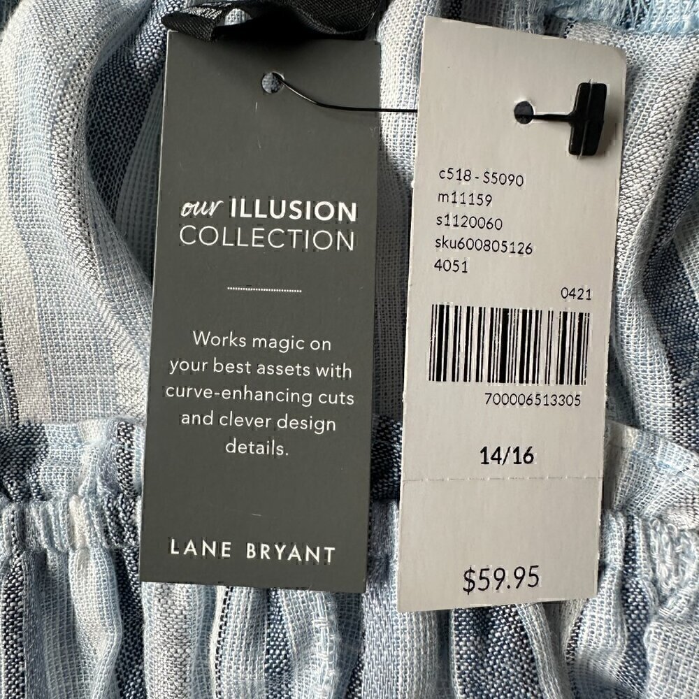 NWT Lane Bryant Linen Blend Off Shoulder Top in Blue, Silver, White - Size 14/16 - Picture 8 of 12